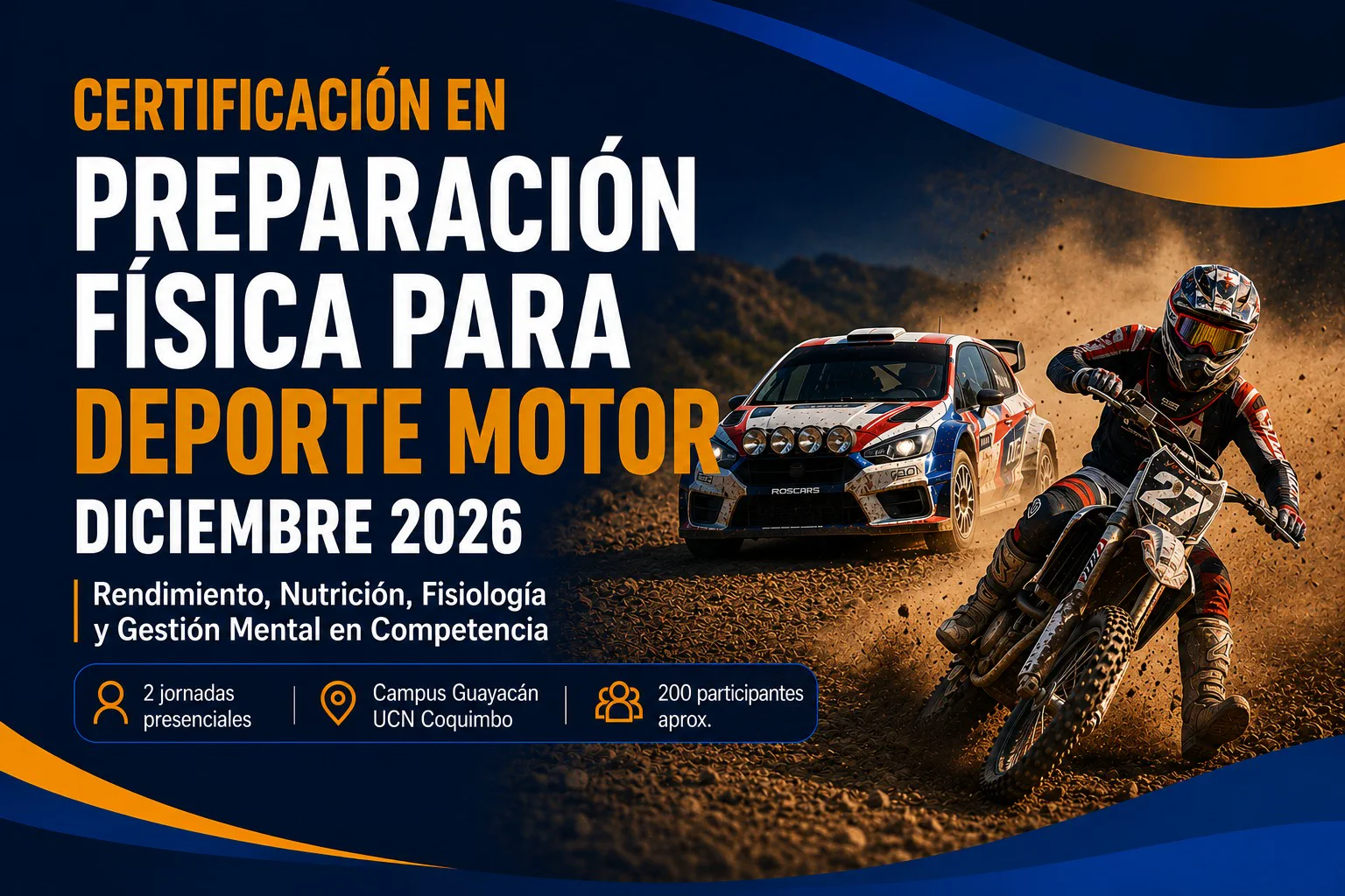Afiche de la certificación en preparación física para deporte motor